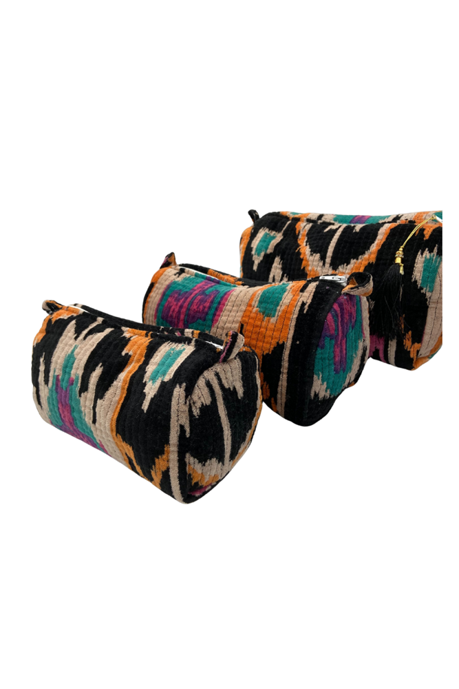 Ikat Cotton Velvet Makeup Bags -  Set of 3
