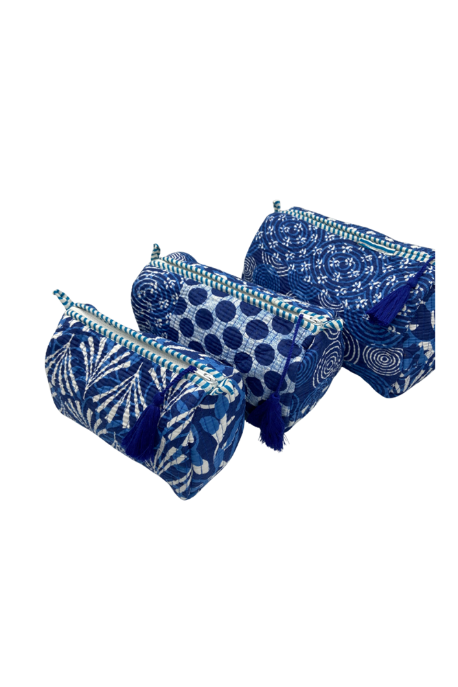 Set of 3 Cotton Quilted Makeup Bags/Pouch