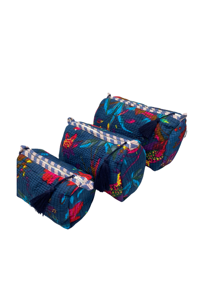 Set of 3 Cotton Quilted Makeup Bags