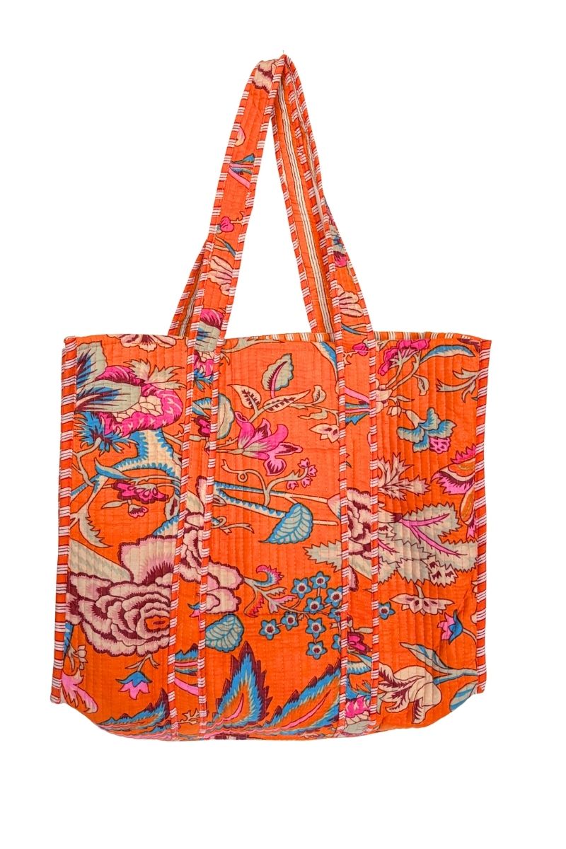 Cotton Reversible Tote Bag - Orange Floral