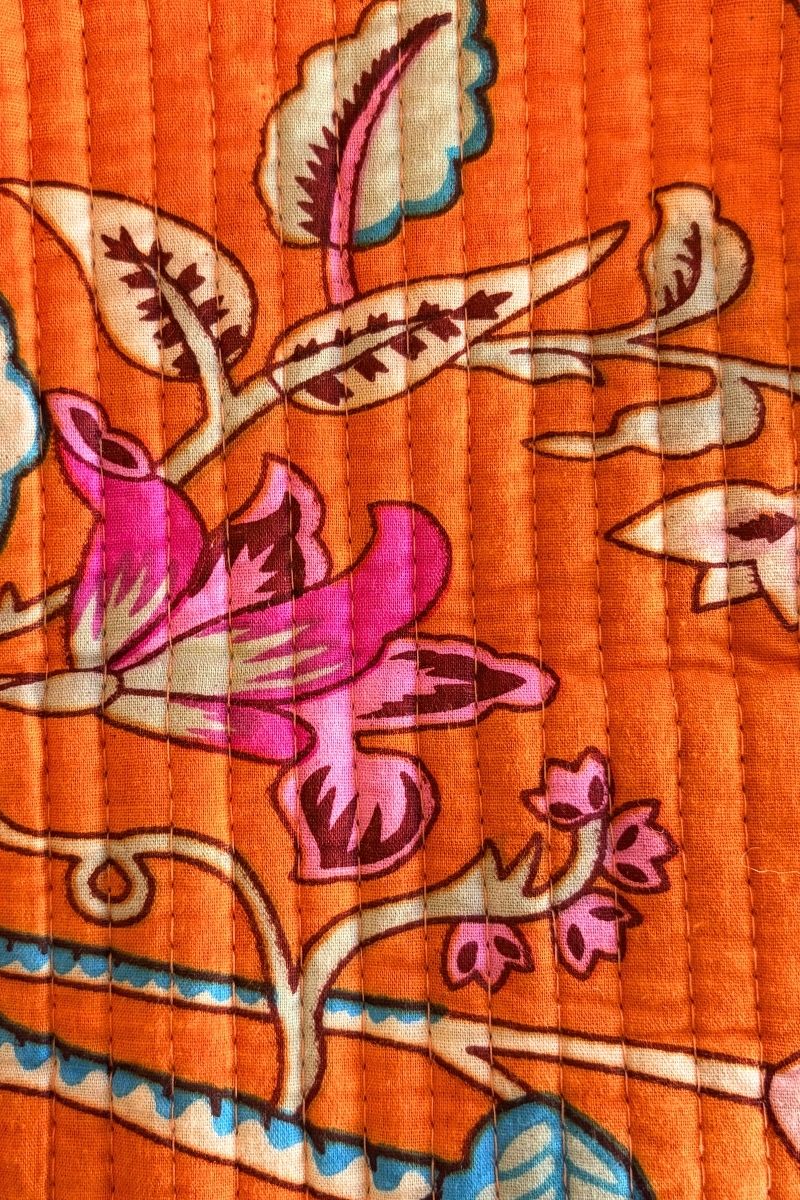 Cotton Reversible Tote Bag - Orange Floral