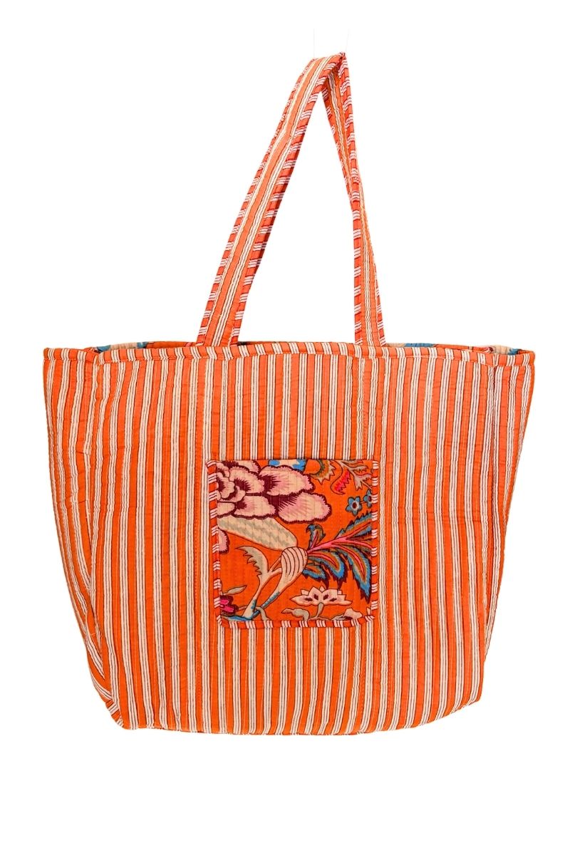 Cotton Reversible Tote Bag - Orange Floral