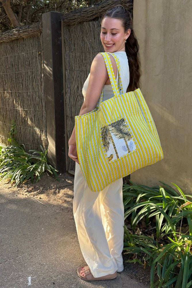 Cotton Reversible Tote Bag -Palm Design