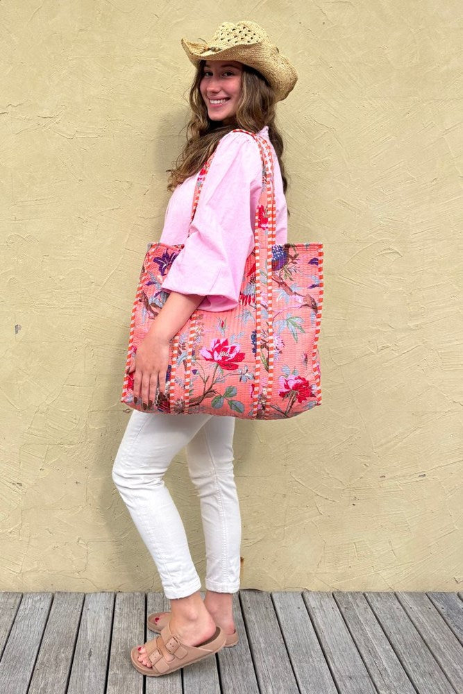 Cotton Reversible Tote Bag- Pink Floral