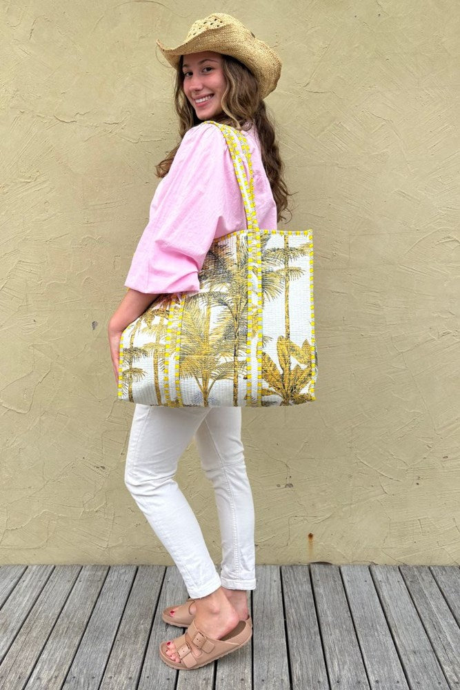 Cotton Reversible Tote Bag -Palm Design