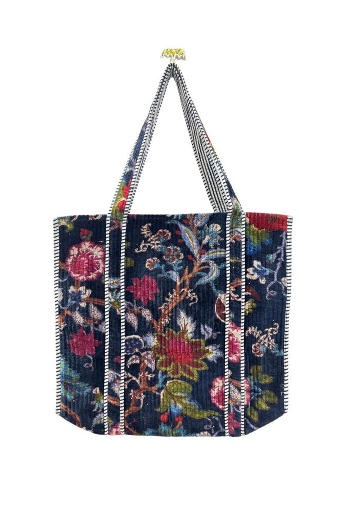 Cotton Velvet Reversible Tote Bag - Royal Blue