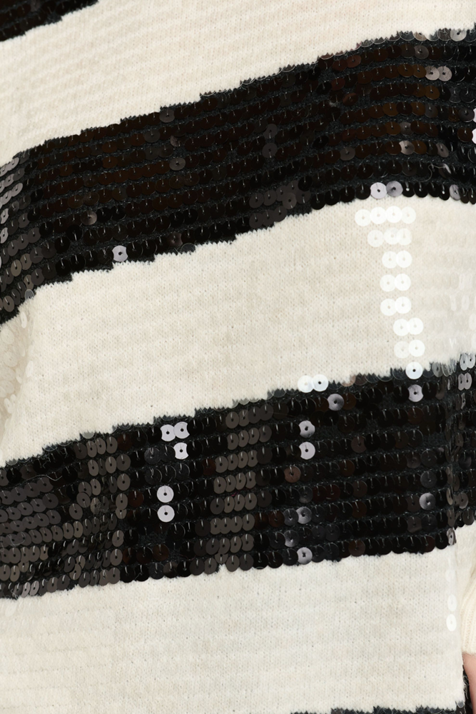 Shop Cream and Black Sequin Striped Jumper - Origen Imports
