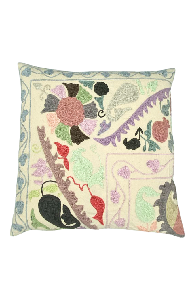 Shop Cream Embroidered Floral Square Cushion (50 x 50 cm) By Origen Imports - Origen Imports