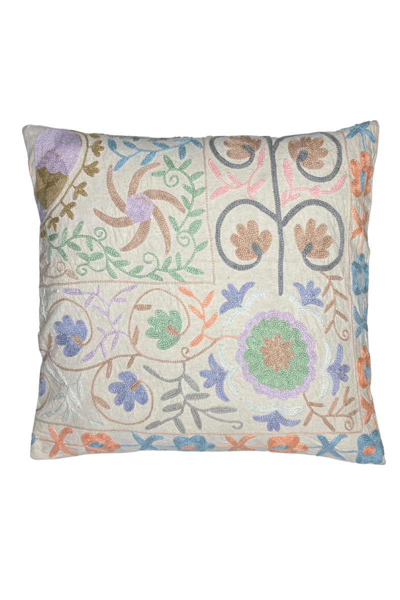 Shop Cream Embroidered Floral Square Cushion (50 x 50 cm) By Origen Imports - Origen Imports
