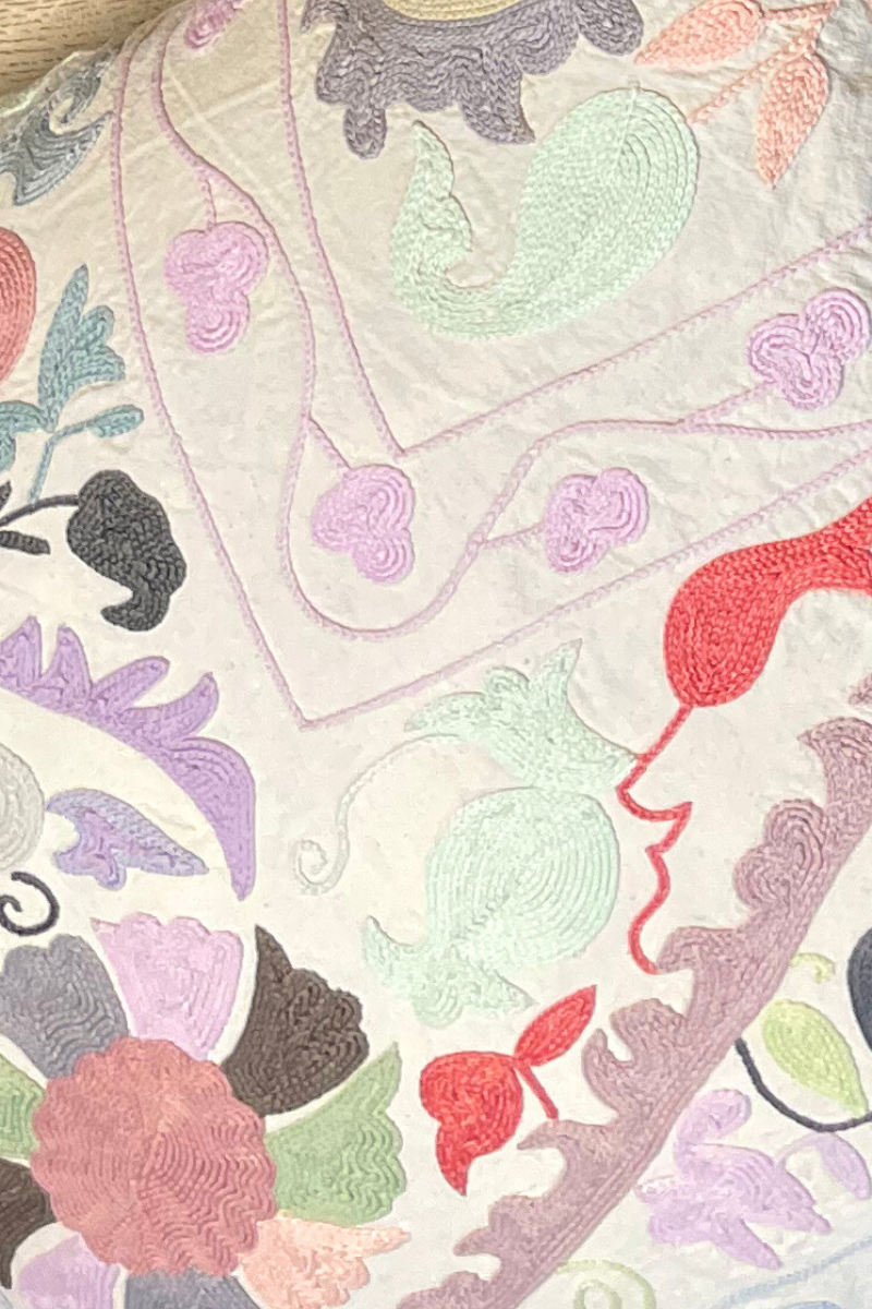 Shop Cream Embroidered Floral Square Cushion (50 x 50 cm) By Origen Imports - Origen Imports