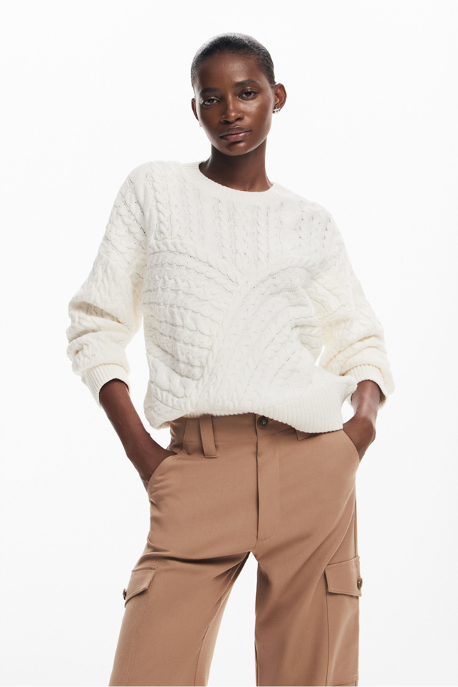 Shop Cream Herringbone Sweater By Desigual - Origen Imports