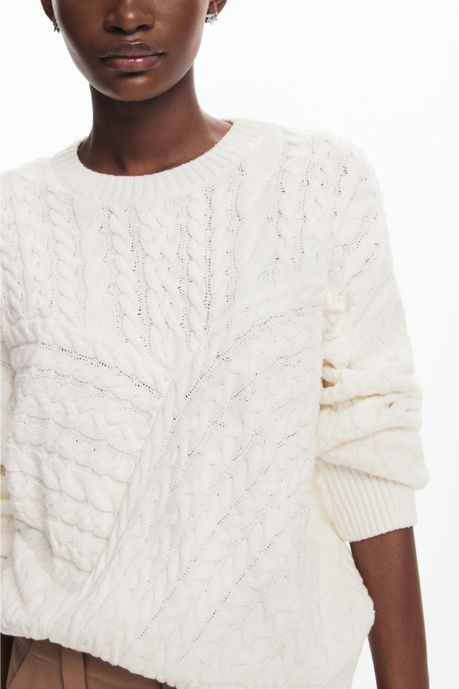 Shop Cream Herringbone Sweater By Desigual - Origen Imports