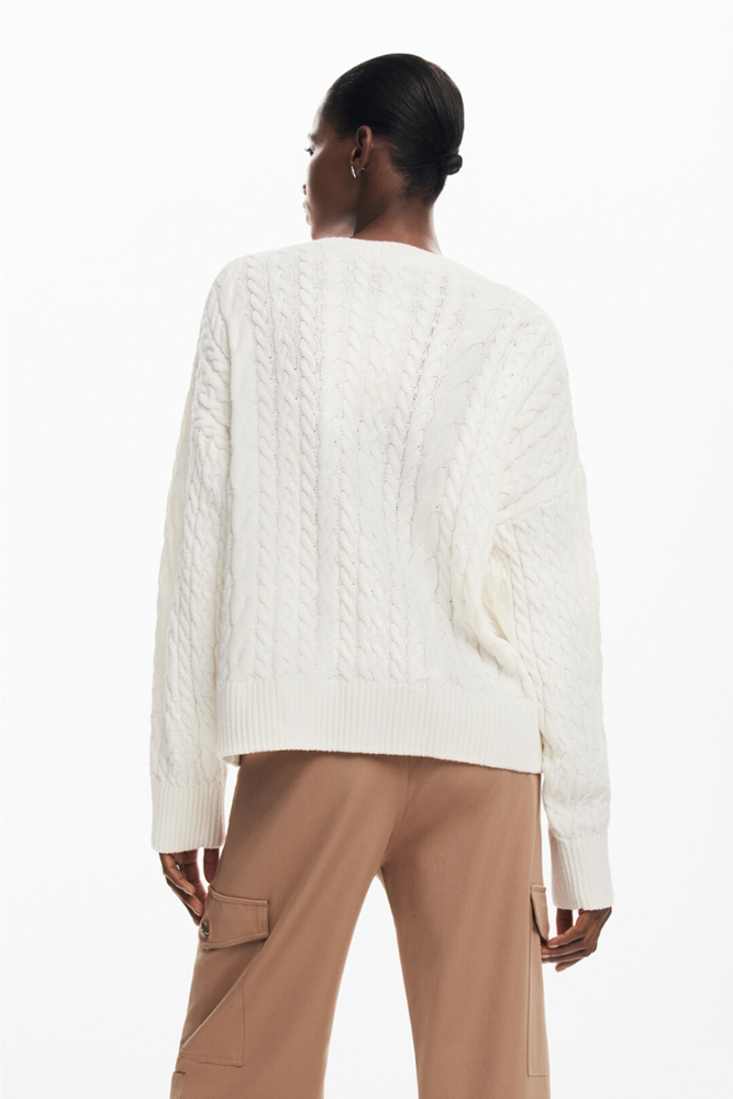 Shop Cream Herringbone Sweater By Desigual - Origen Imports