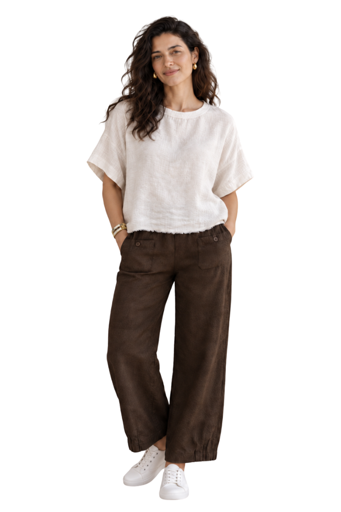 Cream Linen Top with Neck Detail and Frayed Hem