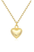A polished yellow gold heart-shaped pendant necklace on a matching gold link chain, shown against a plain white background.
