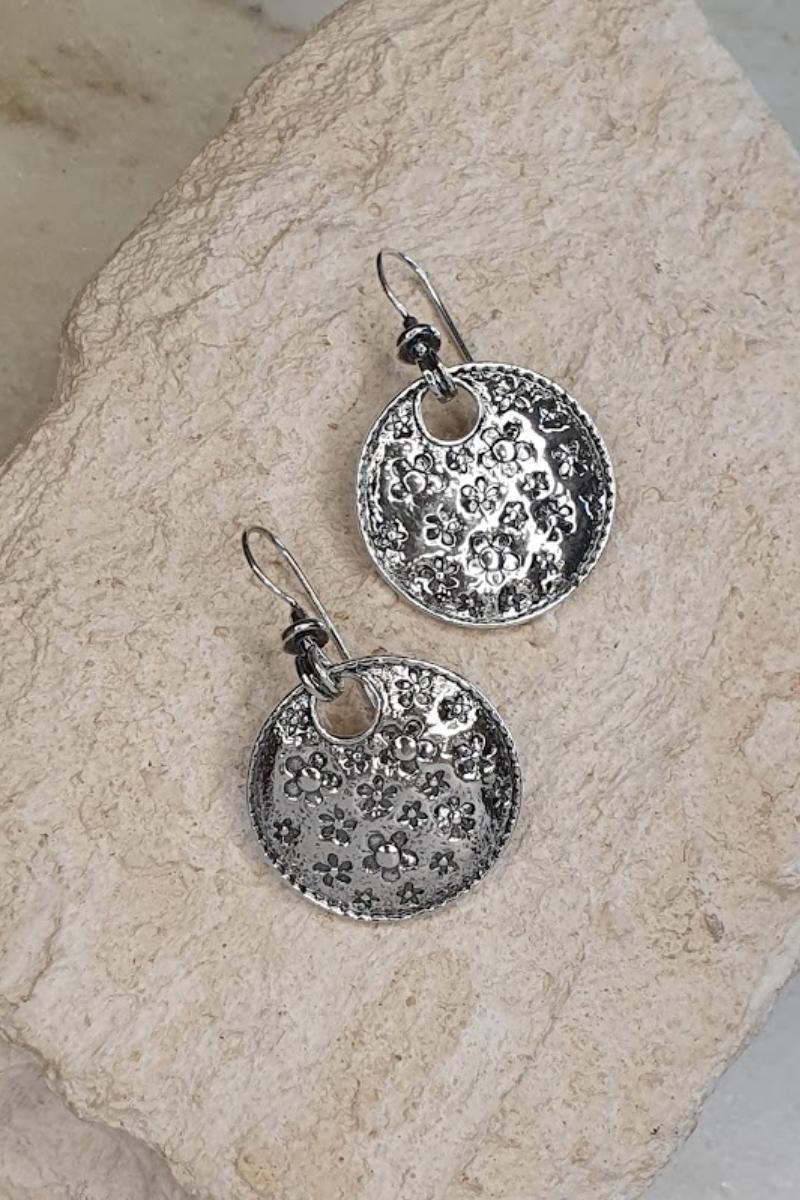 Shop Floral Embossed Earrings By Dervish - Origen Imports