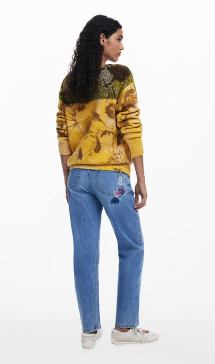Desigual Adak Mustard Floral Jacquard Jumper