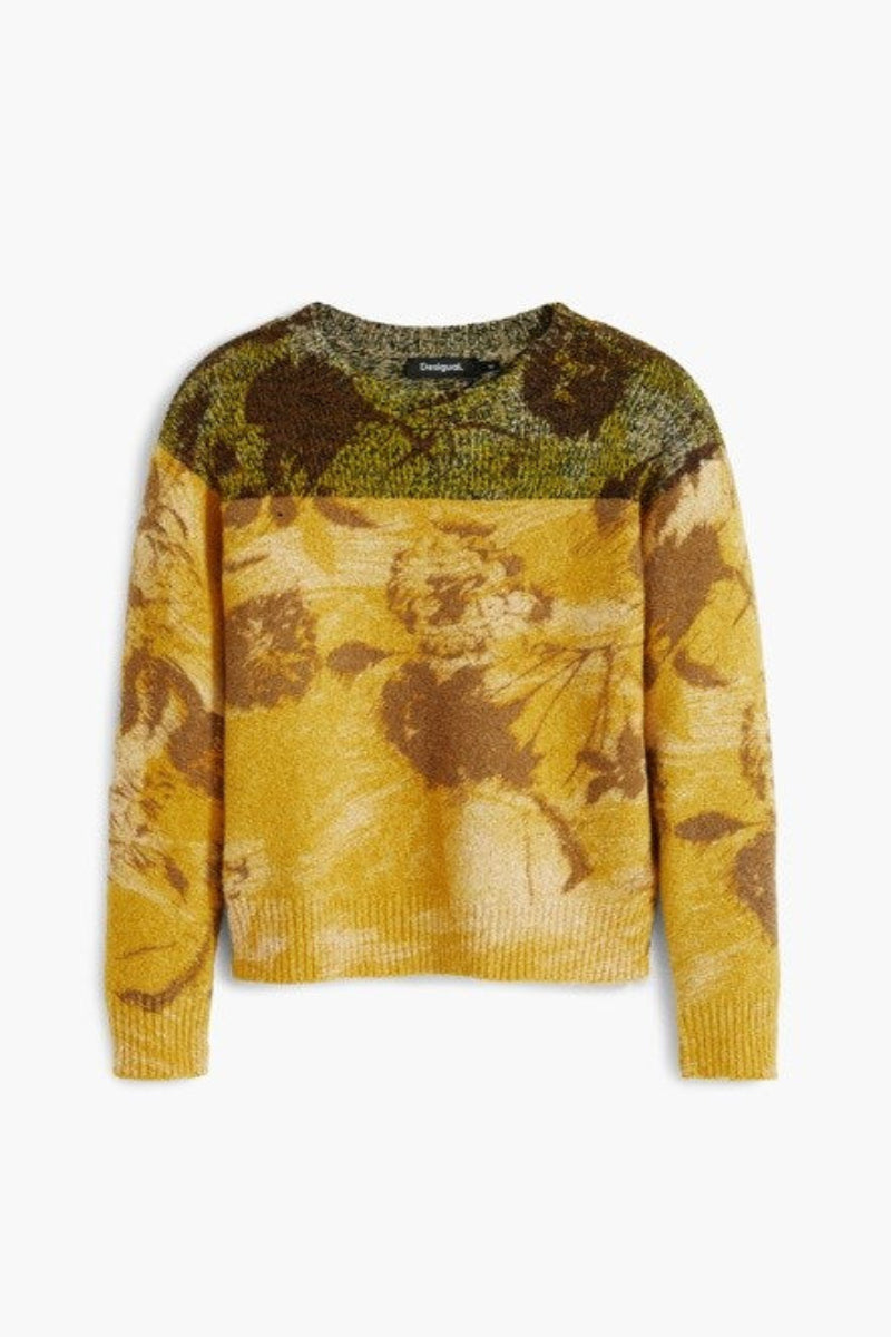Desigual Adak Mustard Floral Jacquard Jumper