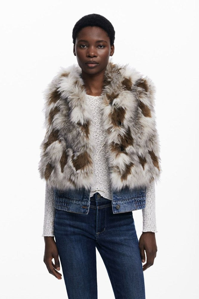 Desigual Denim Faux Fur Vest