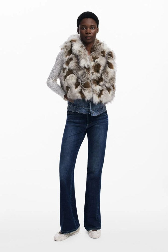 Desigual Denim Faux Fur Vest