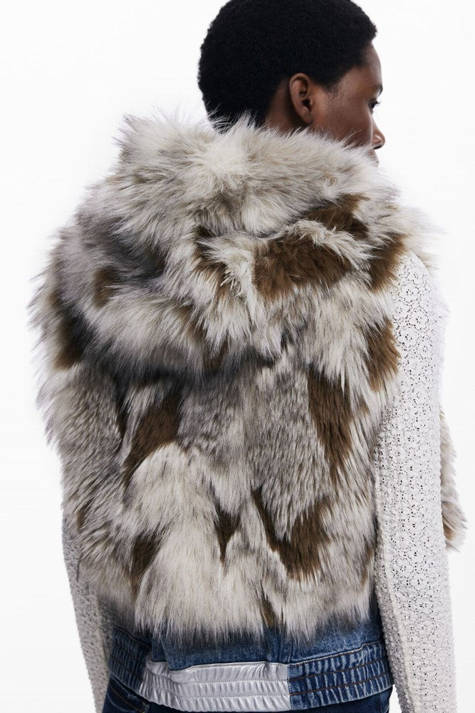Desigual Denim Faux Fur Vest