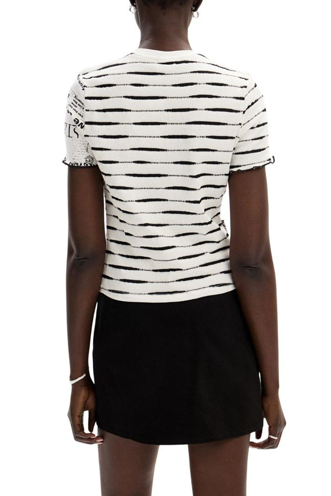 Desigual Striped Patchwork Newspaper T-Shirt