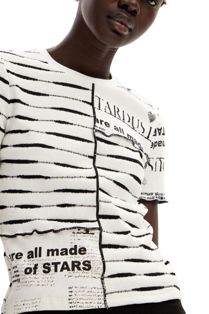 Desigual Striped Patchwork Newspaper T-Shirt