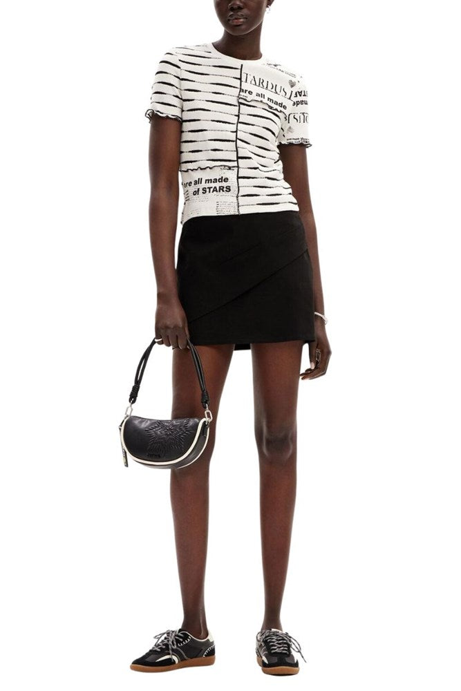 Desigual Striped Patchwork Newspaper T-Shirt