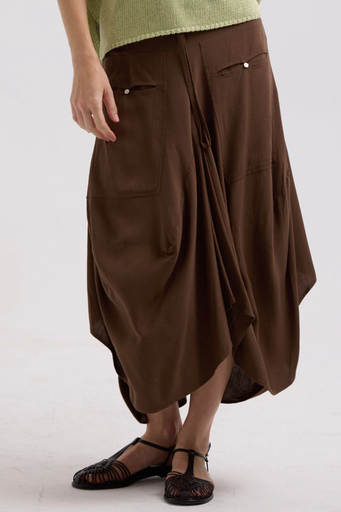 Shop Drape Bottom Brown Skirt By LD + Co - Origen Imports
