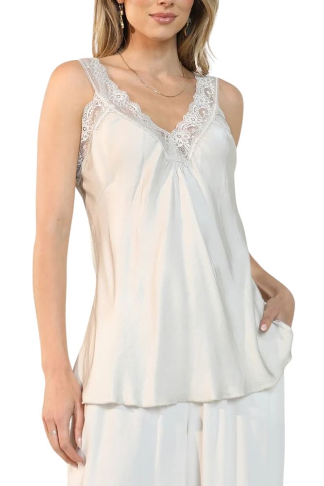 Camisole with Lace in Stone