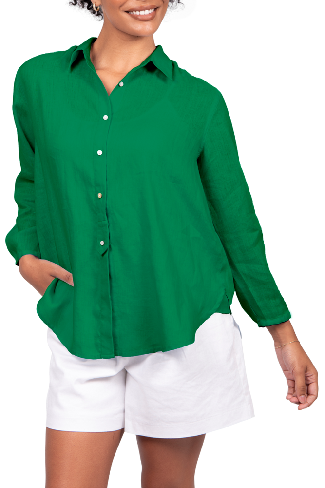 Shop Emerald Green Linen Shirt by Bridge & Lord - Origen Imports