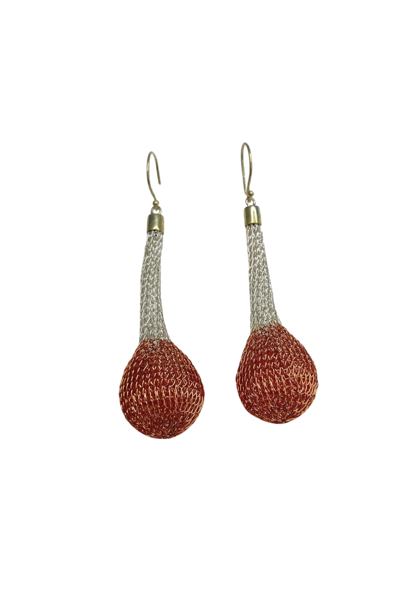 Shop Exclamation Silver & Copper Hand Crochet Mesh Earrings - Origen Imports