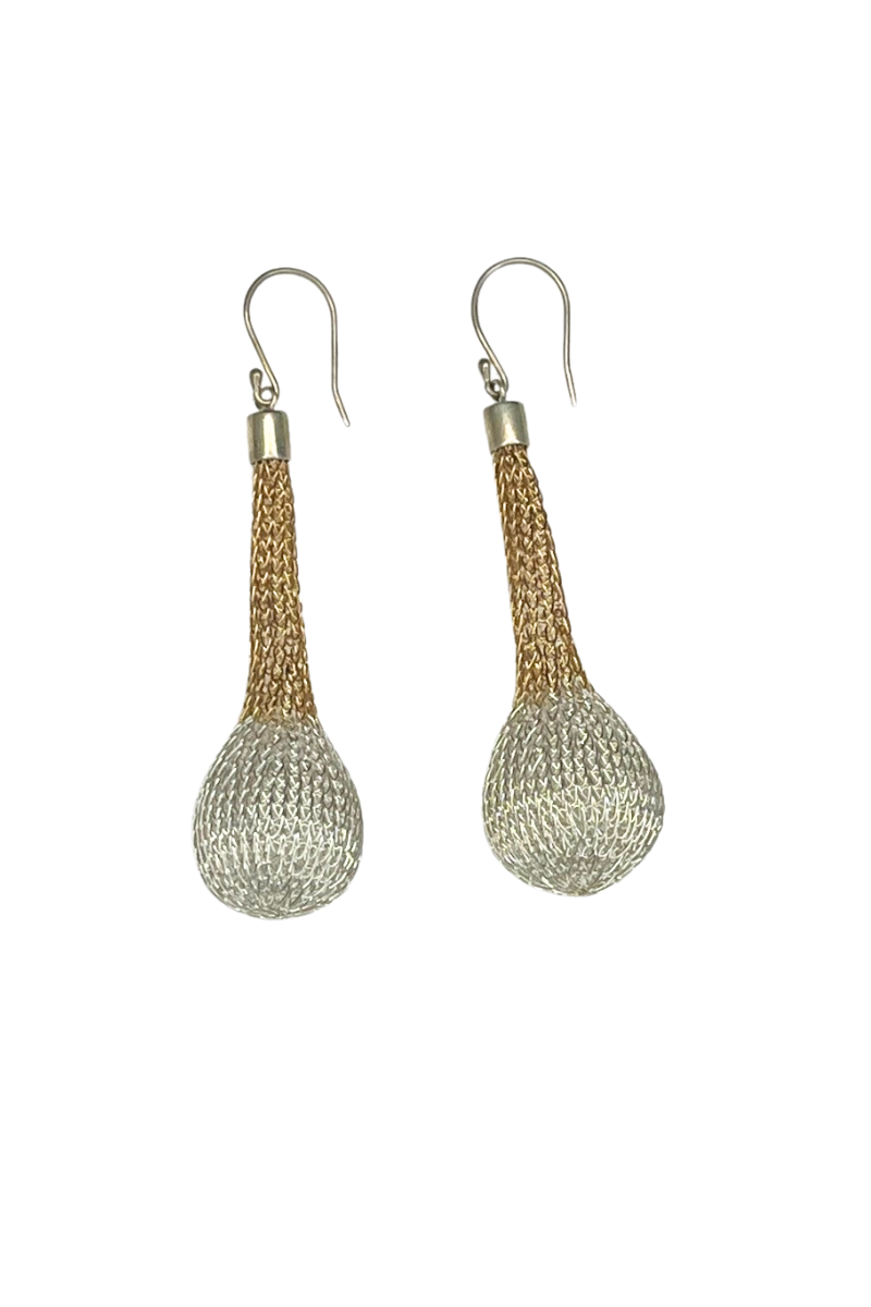 Shop Exclamation Silver & Gold Hand Crochet Mesh Earrings - Origen Imports