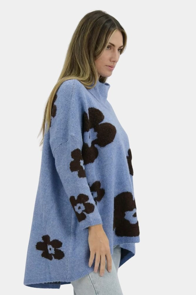 Blue Flower Relaxed Jumper