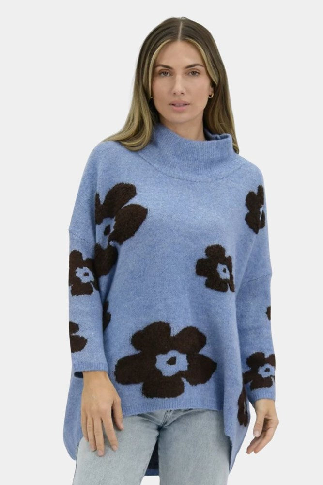 Blue Flower Relaxed Jumper