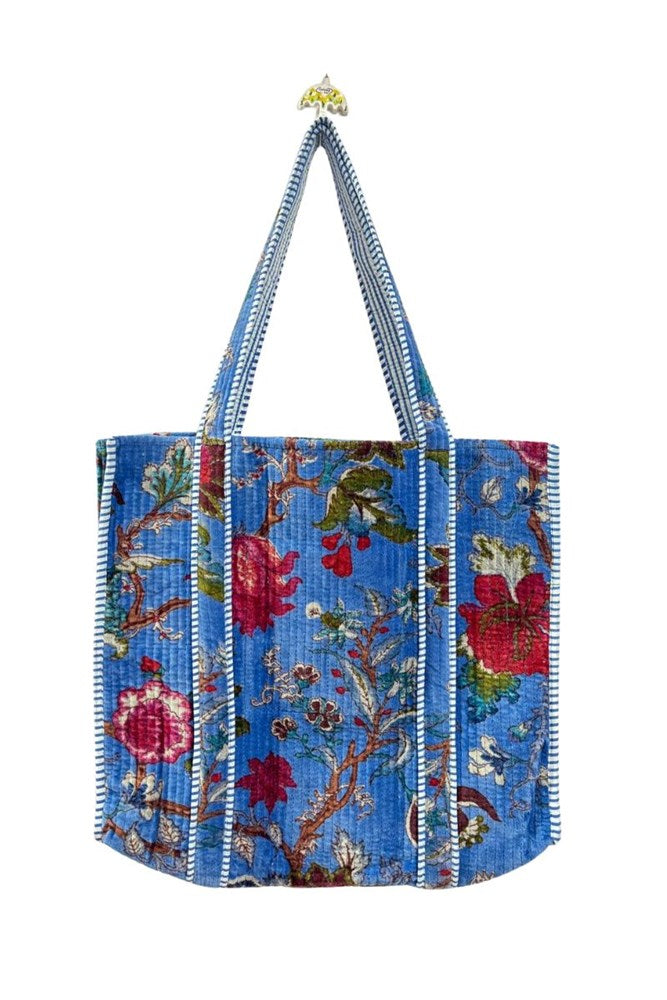 Cotton Velvet Reversible Tote Bag - Mid Blue