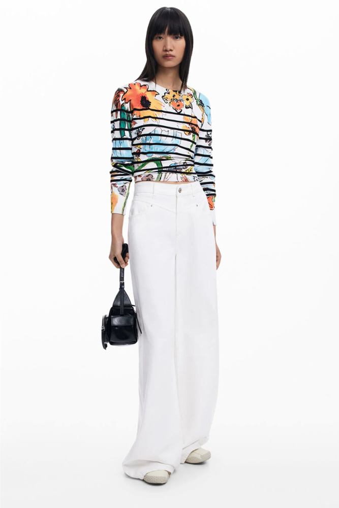 Shop Floral Print Striped Sweater By Desigual - Origen Imports