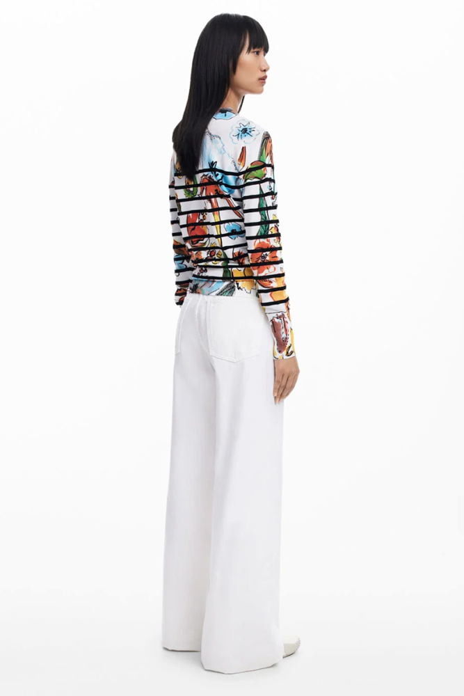 Shop Floral Print Striped Sweater By Desigual - Origen Imports
