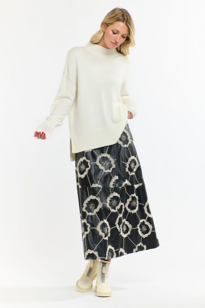 Shop Florence Black PU Embroidered Skirt By 365 Days - Origen Imports