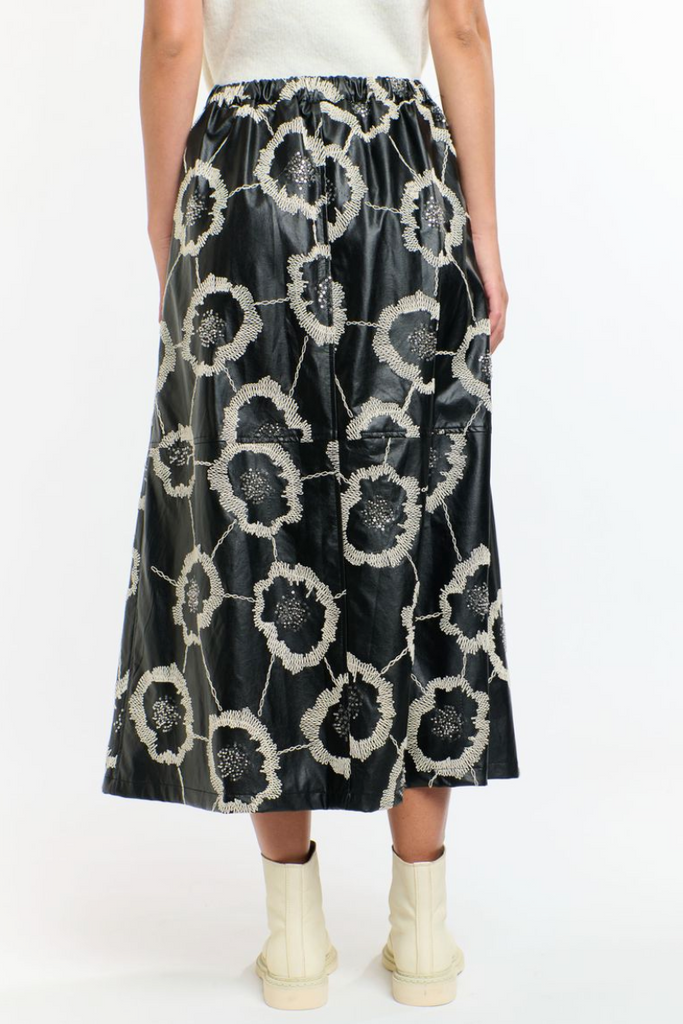 Shop Florence Black PU Embroidered Skirt By 365 Days - Origen Imports