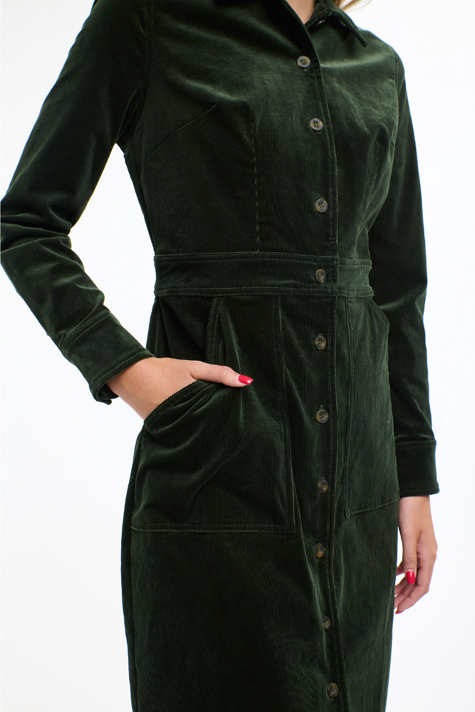 Shop Forest Green Mansfield Cord Dress By 365 Days - Origen Imports