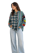 Green Ashley Embroidered Gingham Blouse