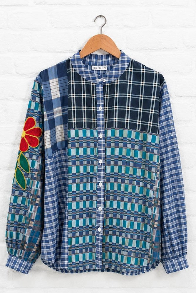 Navy Ashley Embroidered Gingham Blouse