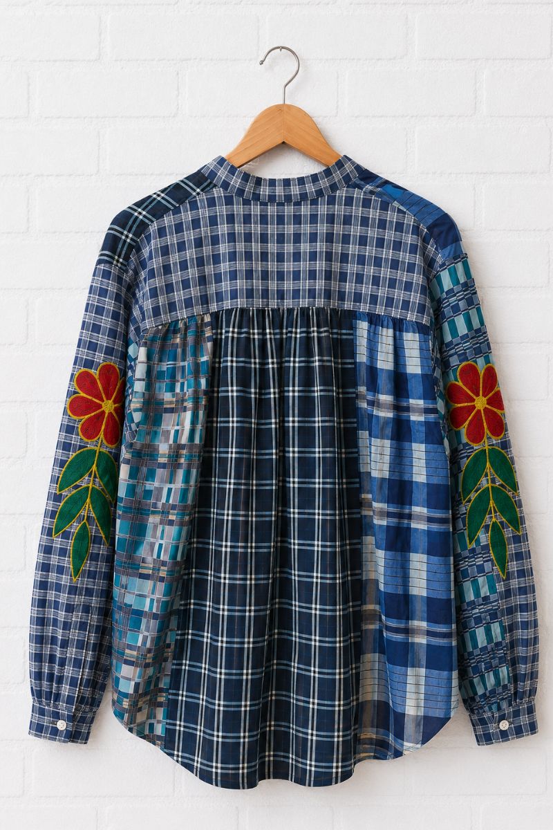 Navy Ashley Embroidered Gingham Blouse