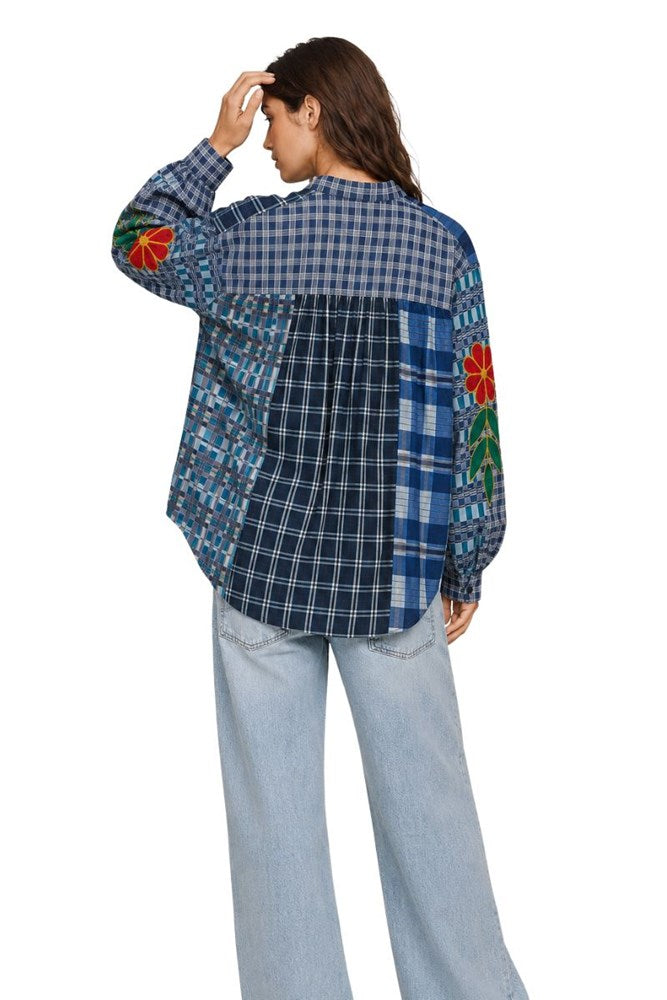 Navy Ashley Embroidered Gingham Blouse
