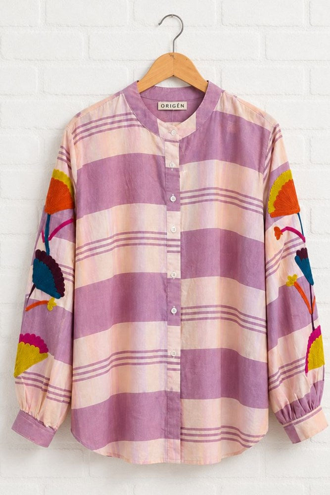 Mauve Ashley Embroidered Gingham Blouse