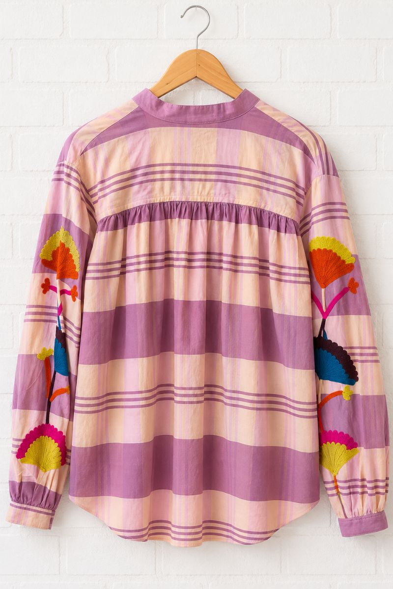 Mauve Ashley Embroidered Gingham Blouse