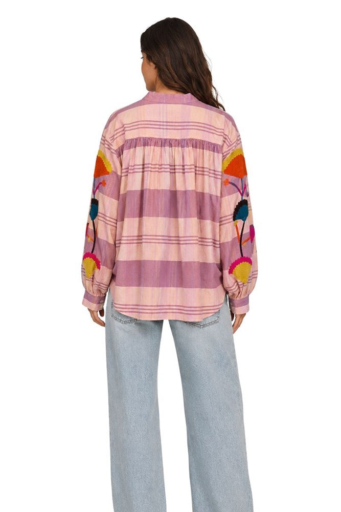 Mauve Ashley Embroidered Gingham Blouse