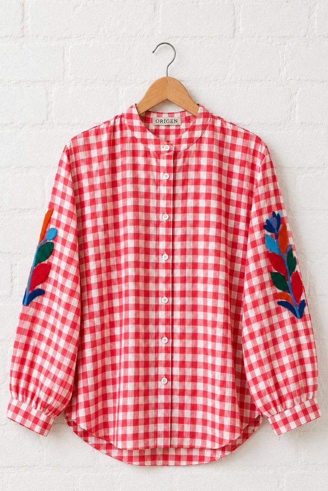 Pink Ashley Embroidered Gingham Blouse
