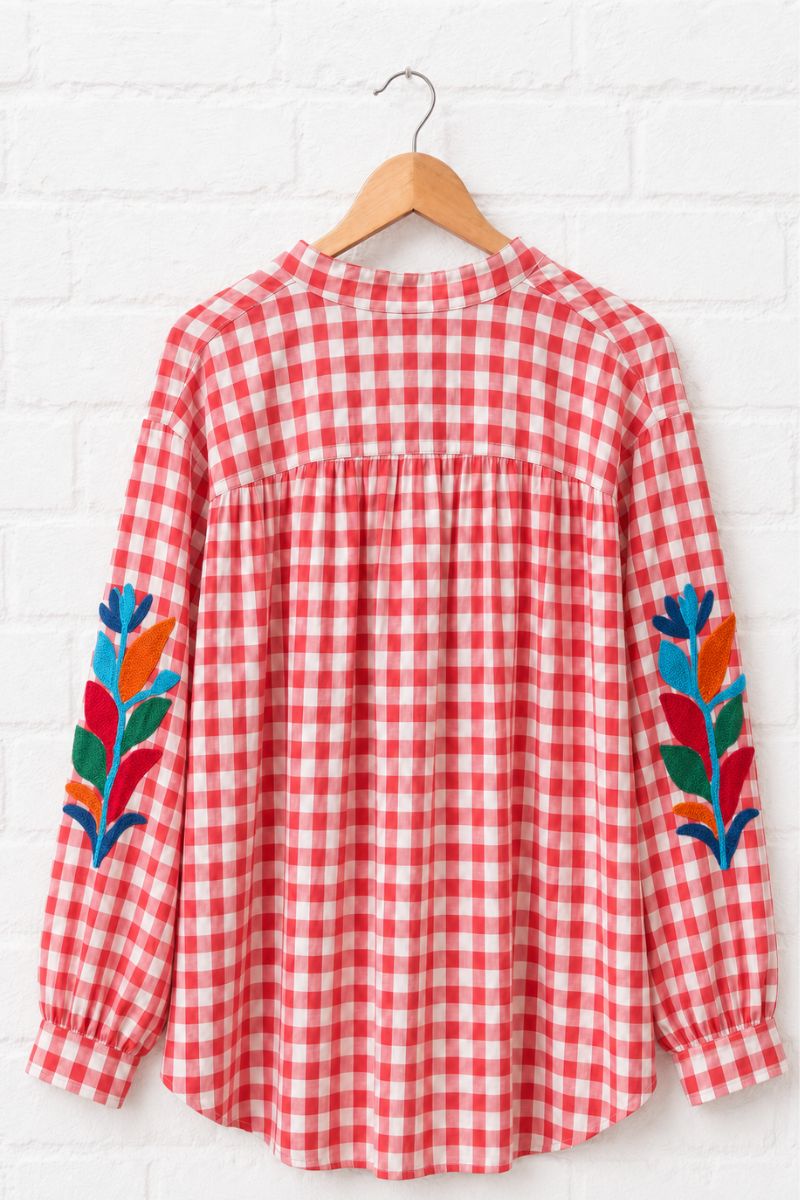 Pink Ashley Embroidered Gingham Blouse